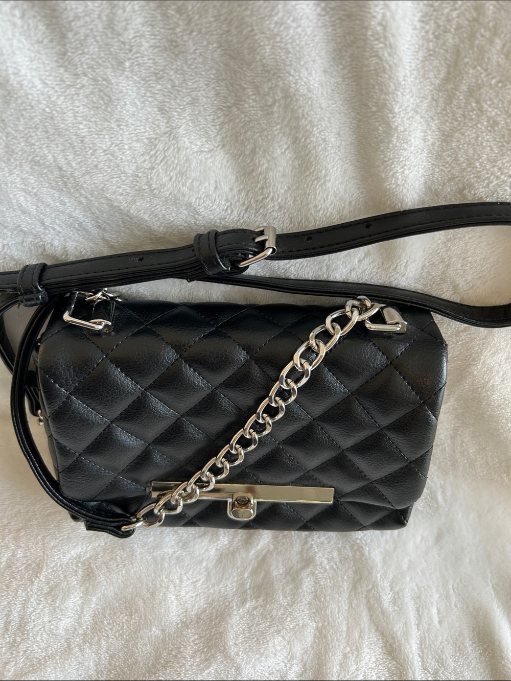 Quilted Black Crossbody Bag with Silver Hardware - Picture 8 of 8